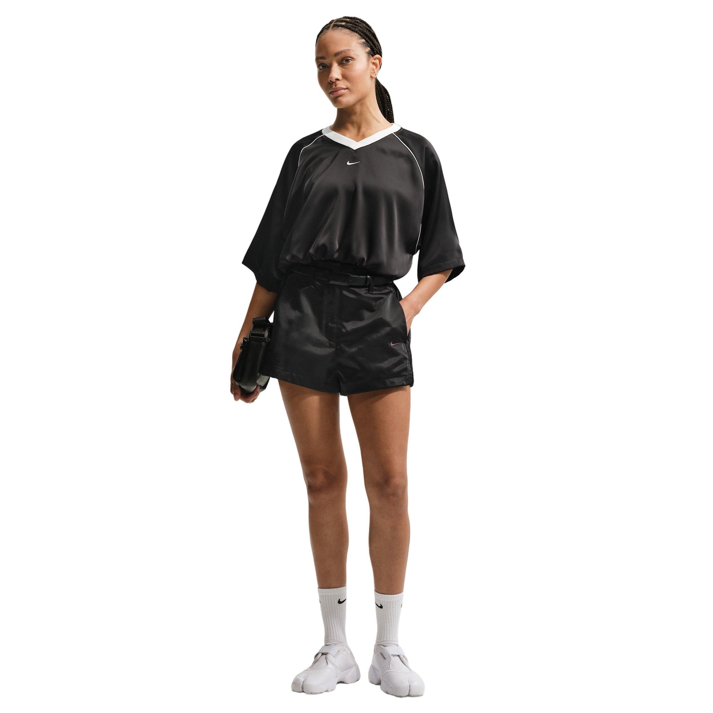 Nike Women's Sportswear High-Waisted Satin Hot Shorts - BLACK